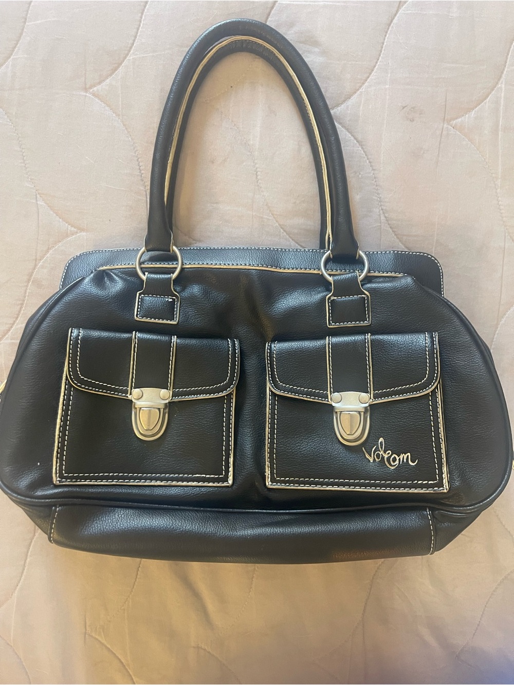 Volcom Black Satchel with Contrast White Stitching